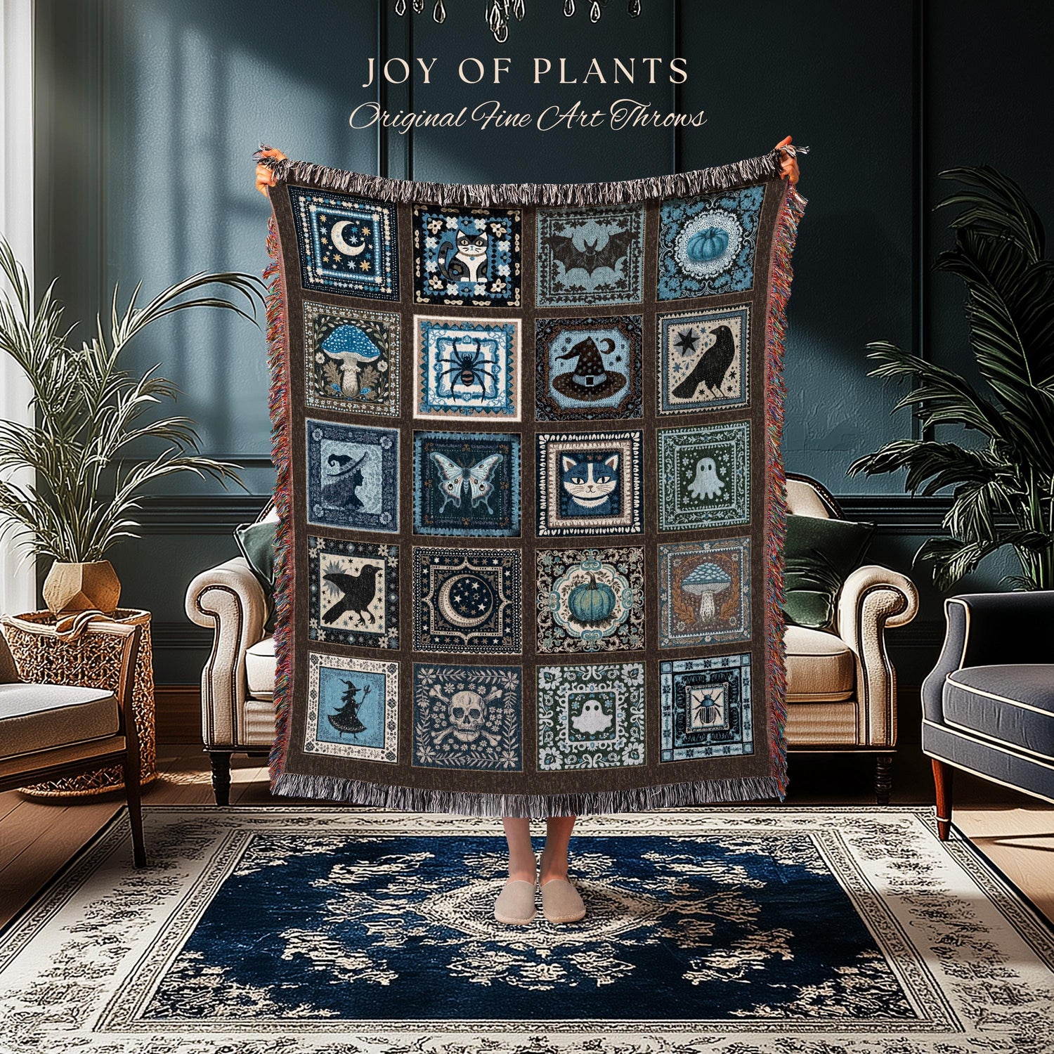Rustic Witch Ethereal Throw Blanket | Whimsical Halloween Tapestry Cute Whimsigoth Bedroom Accent Spooky Aesthetic Gift Floral Goth Decor |