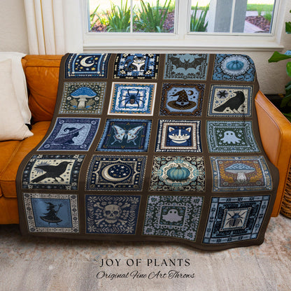 Rustic Witch Ethereal Throw Blanket | Whimsical Halloween Tapestry Cute Whimsigoth Bedroom Accent Spooky Aesthetic Gift Floral Goth Decor |