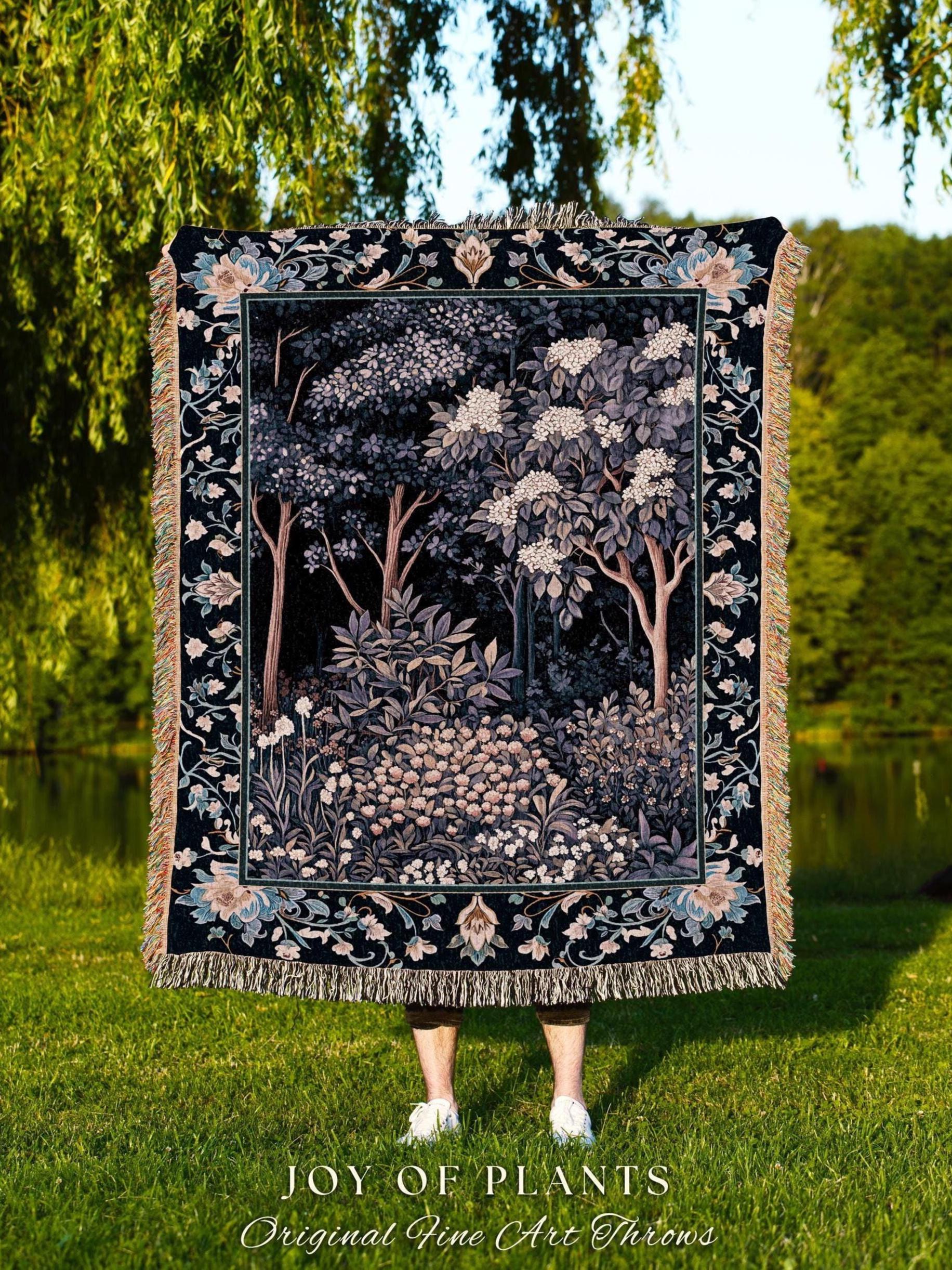 Fairycore Aesthetic Botanical Tapestry Throw Dark Academia Lavender Purple Nature Inspired Ethereal Woodland Wildflowers Enchanted Blanket