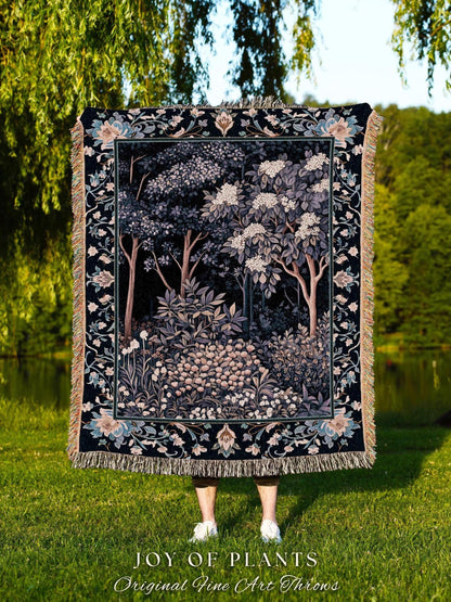 Fairycore Aesthetic Botanical Tapestry Throw Dark Academia Lavender Purple Nature Inspired Ethereal Woodland Wildflowers Enchanted Blanket