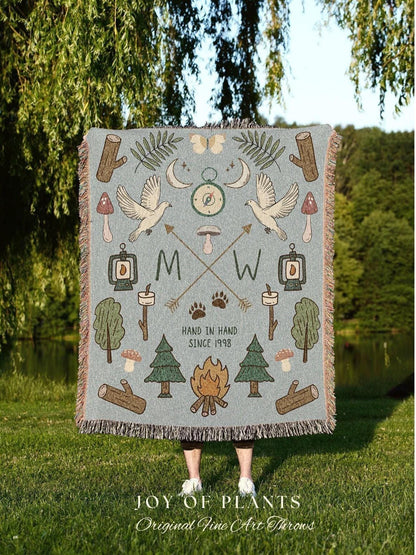 Outdoorsy Couples Blanket Custom Anniversary Gift Cottagecore Wedding Initials Blanket Personalized Couples Gift Blanket Custom Tapestry |