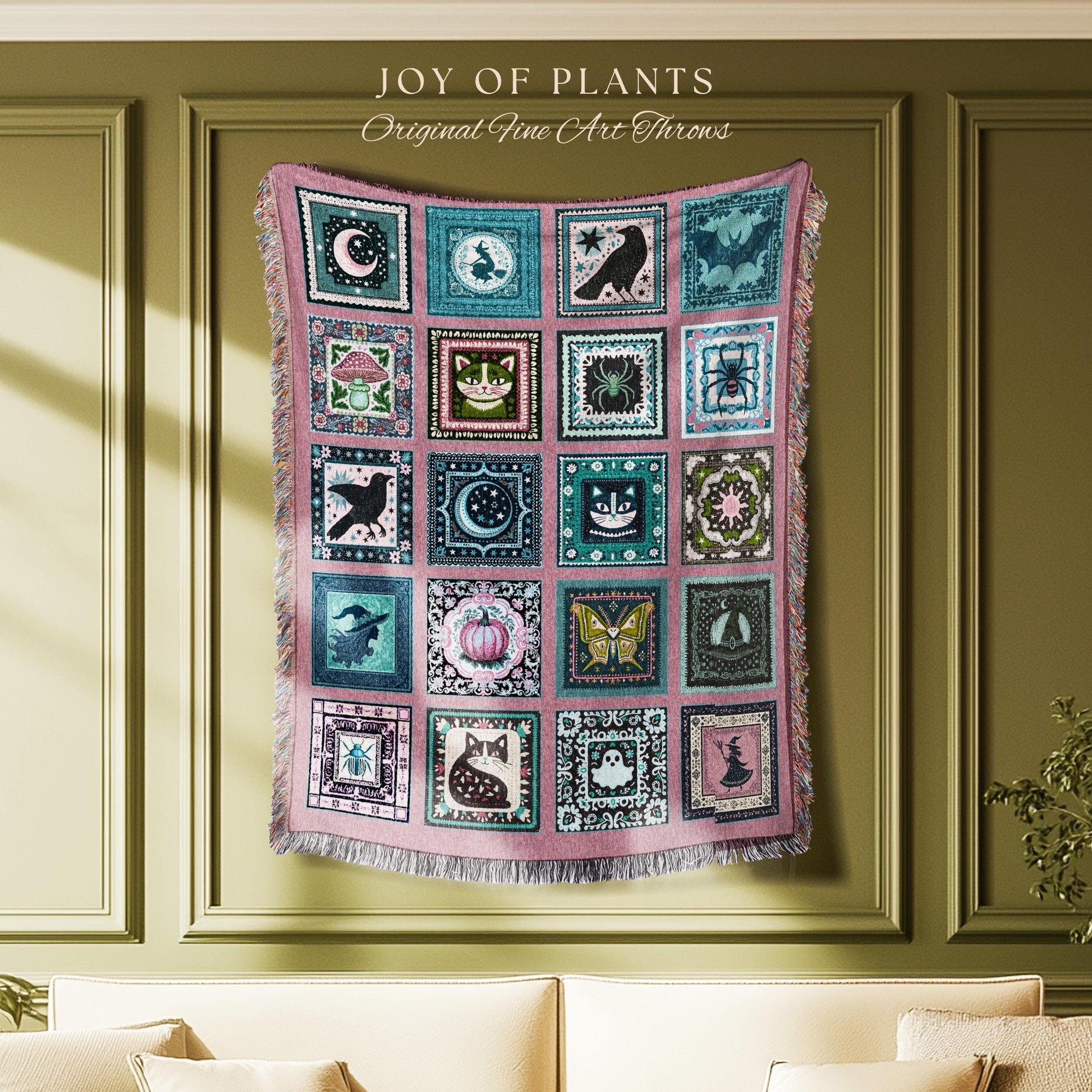 Girly Goth Cozy Pastel Throw Blanket | Pink Fairycore Gothic Bedroom Accent Light Academia Halloween Decor Cute Spooky Season Home Aesthetic