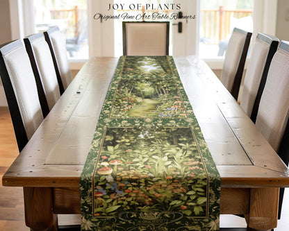 Natural Plants Ethereal Folklore Table Runner | Woodland Fairy Inspired Nature Lover Dining Room Cozy Earthy Aesthetic Mystical Floral Style