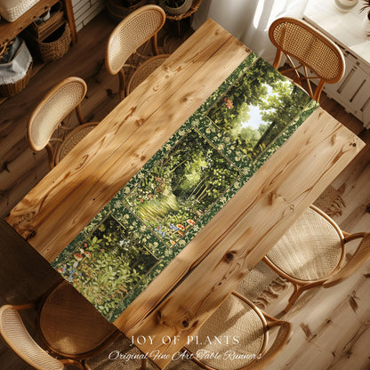 Natural Plants Ethereal Folklore Table Runner | Woodland Fairy Inspired Nature Lover Dining Room Cozy Earthy Aesthetic Mystical Floral Style