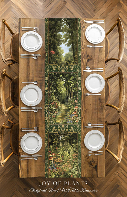 Natural Plants Ethereal Folklore Table Runner | Woodland Fairy Inspired Nature Lover Dining Room Cozy Earthy Aesthetic Mystical Floral Style