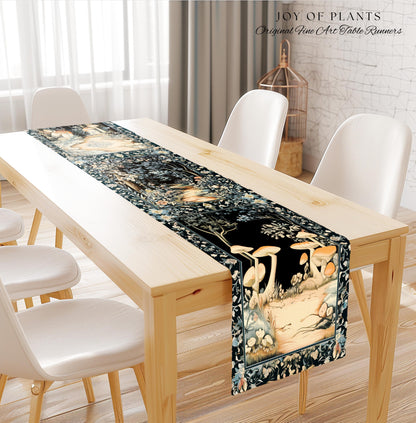 Dreamy Forest Landscape Botanical Table Runner | Misty Forest Dark Cottagecore Aesthetic Fairycore Dining Room Table Magical Jungle Decor