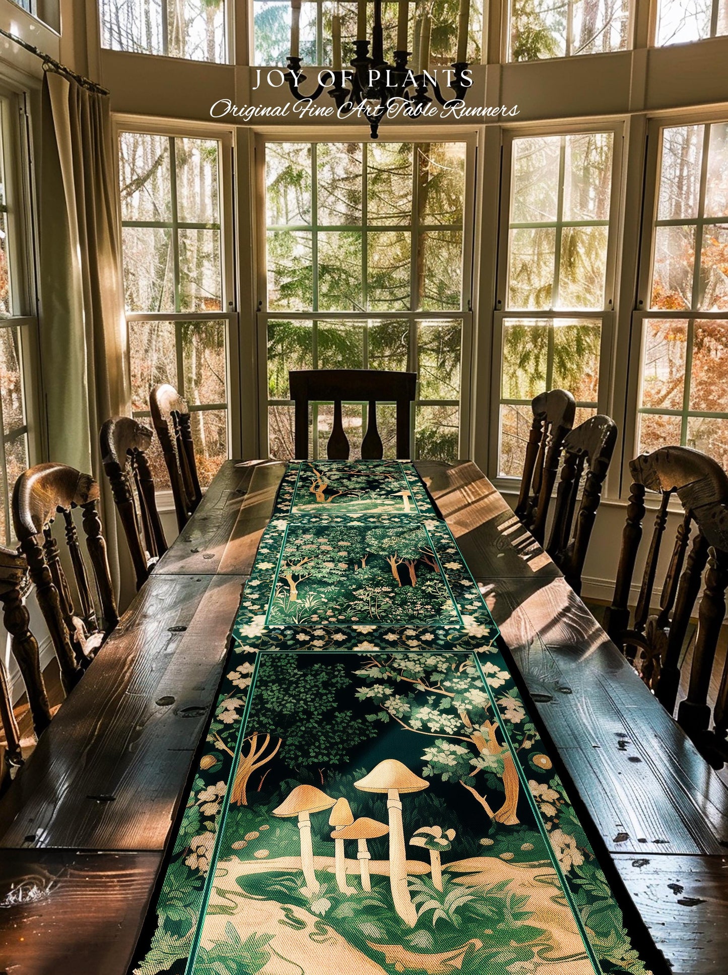 Dark Woodland Whimsical Forest Table Runner Whimsigothic Folklore Inspired Decor | Ethereal Academia Aesthetic Fairycore Dining Room Floral