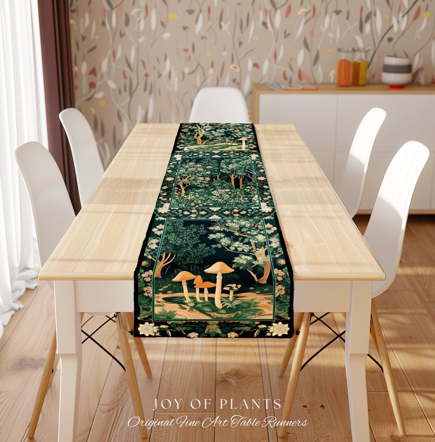 Dark Woodland Whimsical Forest Table Runner Whimsigothic Folklore Inspired Decor | Ethereal Academia Aesthetic Fairycore Dining Room Floral