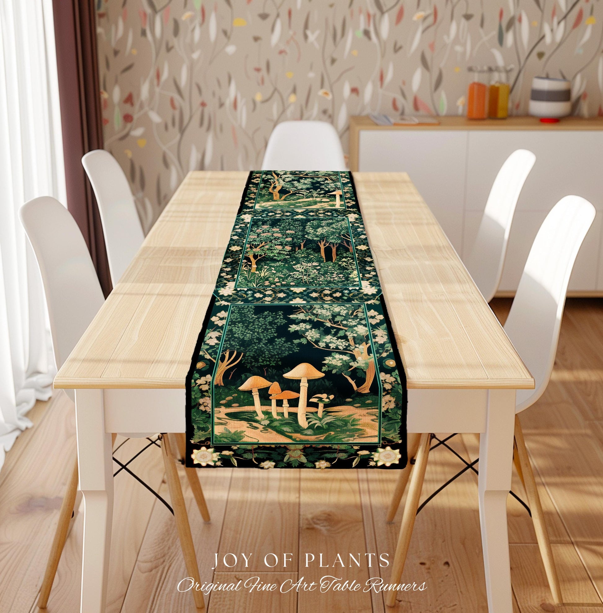 Dark Woodland Whimsical Forest Table Runner Whimsigothic Folklore Inspired Decor | Ethereal Academia Aesthetic Fairycore Dining Room Floral