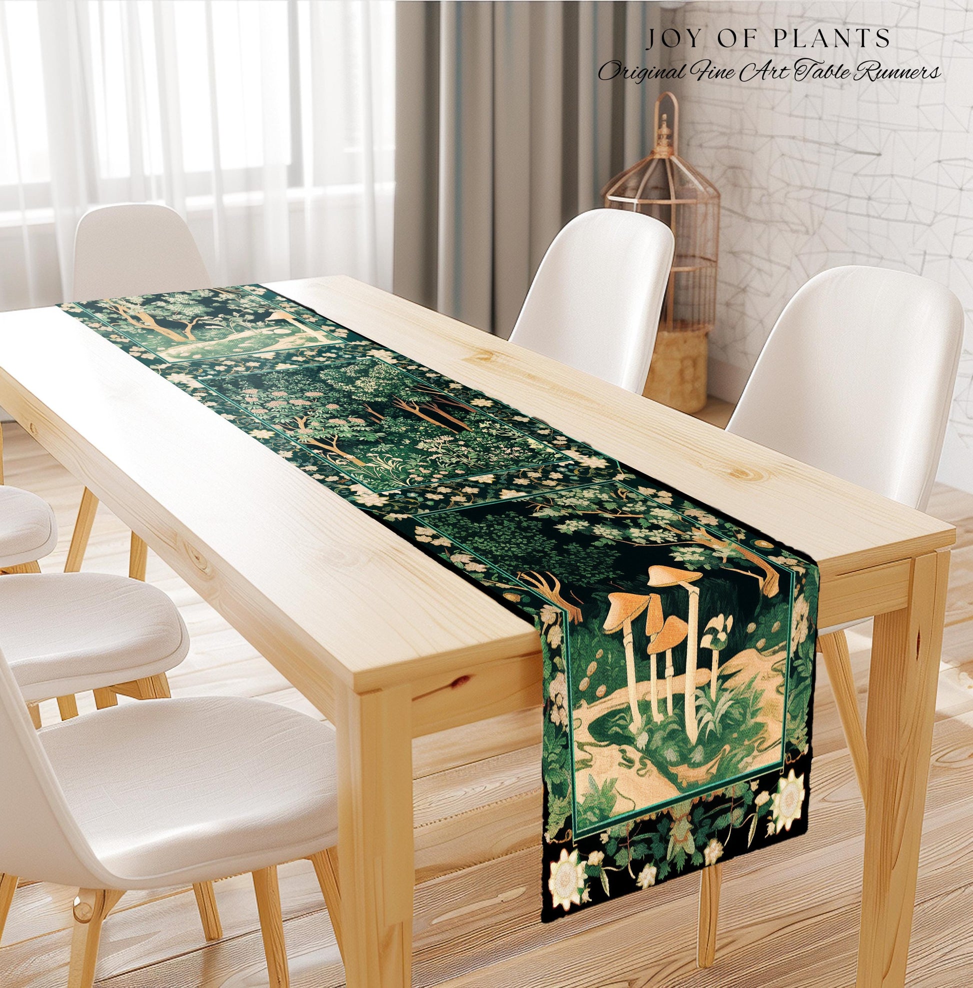 Dark Woodland Whimsical Forest Table Runner Whimsigothic Folklore Inspired Decor | Ethereal Academia Aesthetic Fairycore Dining Room Floral