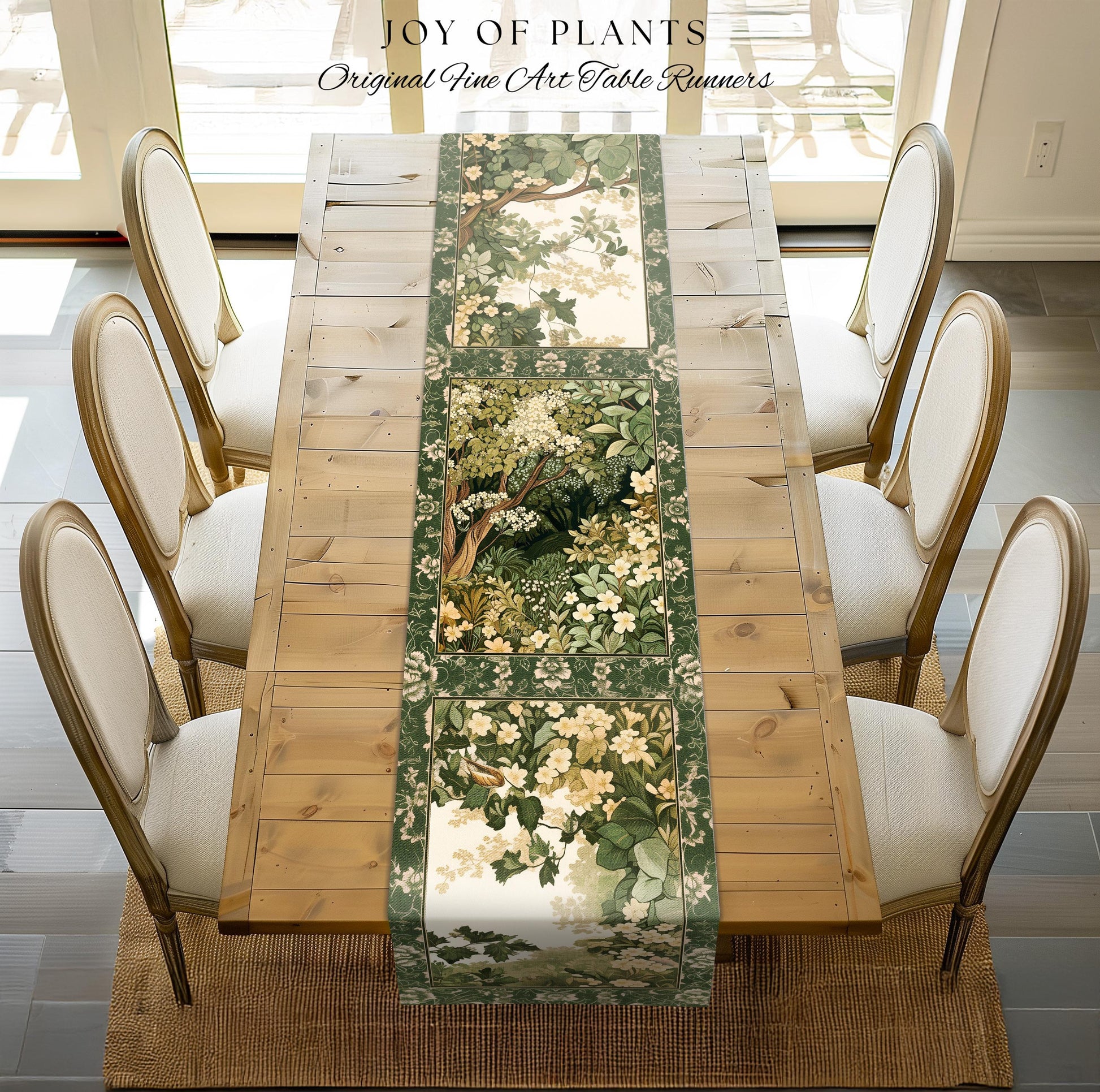 Soft Aesthetics Folklore Forest Table Runner Fairy Inspired Dining Room | Cozy Cottagecore Ethereal Nature Aesthetic Sage Green Indie Style