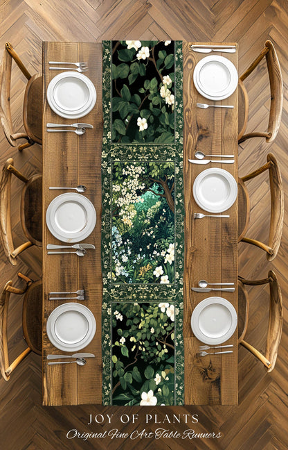 Botanical Aesthetic Forest Table Runner Dark Cottagecore Folklore Inspired Decor | Ethereal Aesthetic Fairycore Mystic Woodland Dining Room