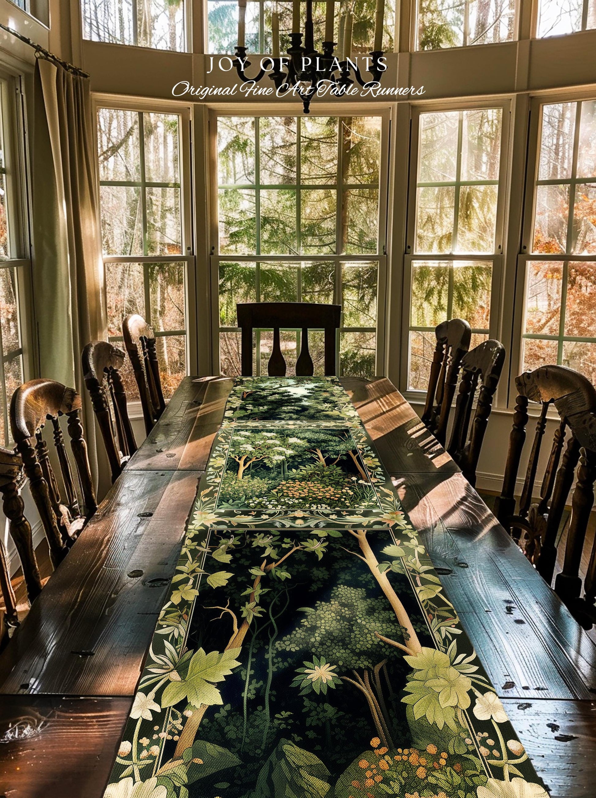 Emerald Green Medieval Tree Table Runner | Magical Woodland Cottagecore Aesthetic Nature Lover Dinning Room Olive Green Decor Boho Style |