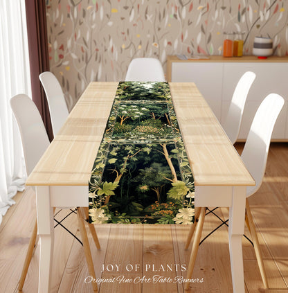 Emerald Green Medieval Tree Table Runner | Magical Woodland Cottagecore Aesthetic Nature Lover Dinning Room Olive Green Decor Boho Style |