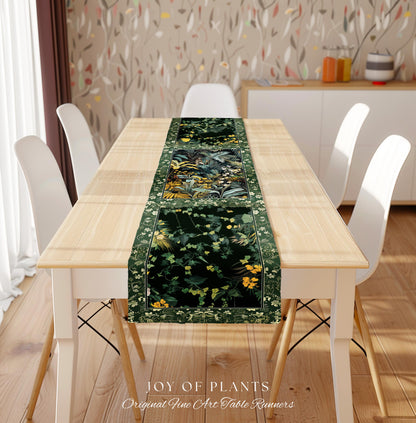 Jungle Leaves Botanical Table Runner | Tropical Jungle Nature Lover Cozy Plant Lover Boho Dining Room Decor Elegant Jungle Theme Linens |
