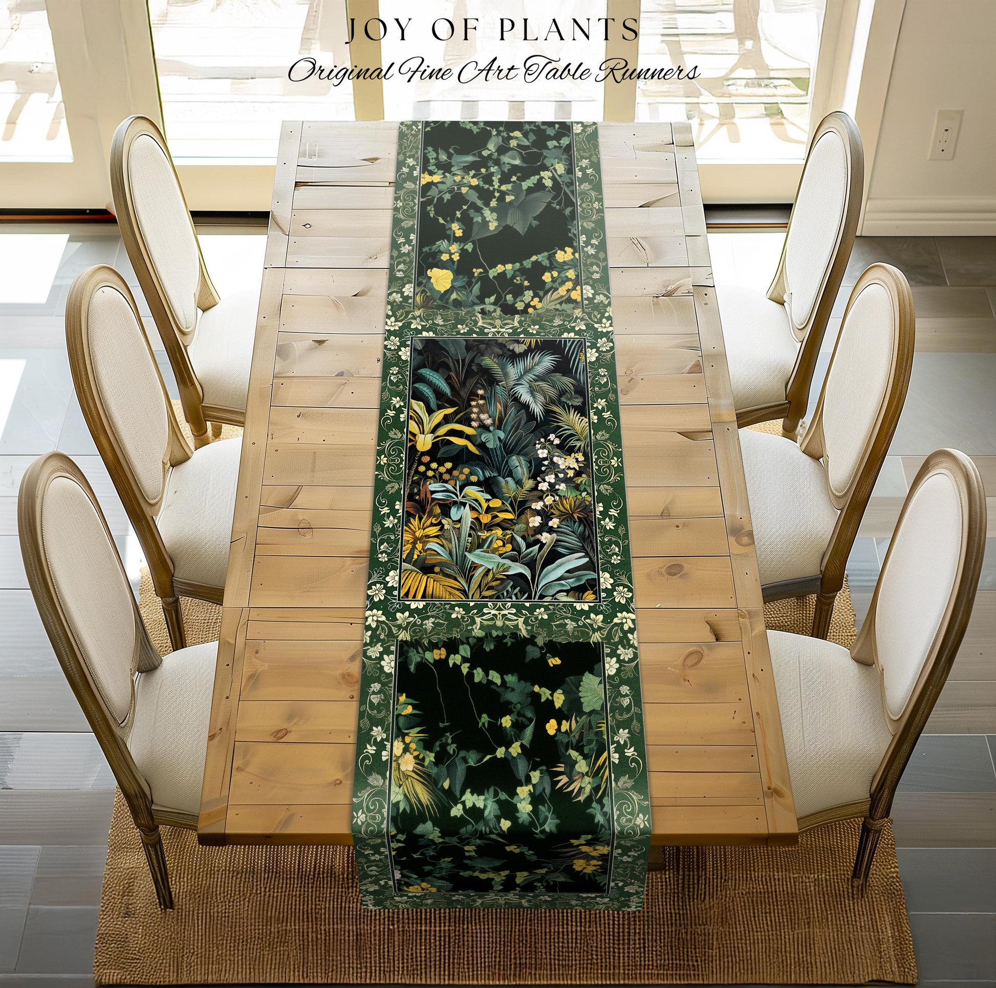 Jungle Leaves Botanical Table Runner | Tropical Jungle Nature Lover Cozy Plant Lover Boho Dining Room Decor Elegant Jungle Theme Linens |