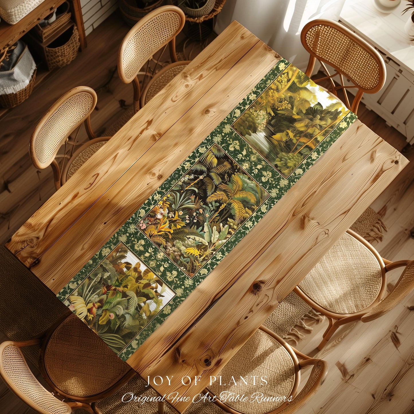 Maximalist Botanical Jungle Table Runner | Exotic Leaf Tropical Nature Theme Dining Room Decor Vintage Elegance Decorations Tropical Theme |