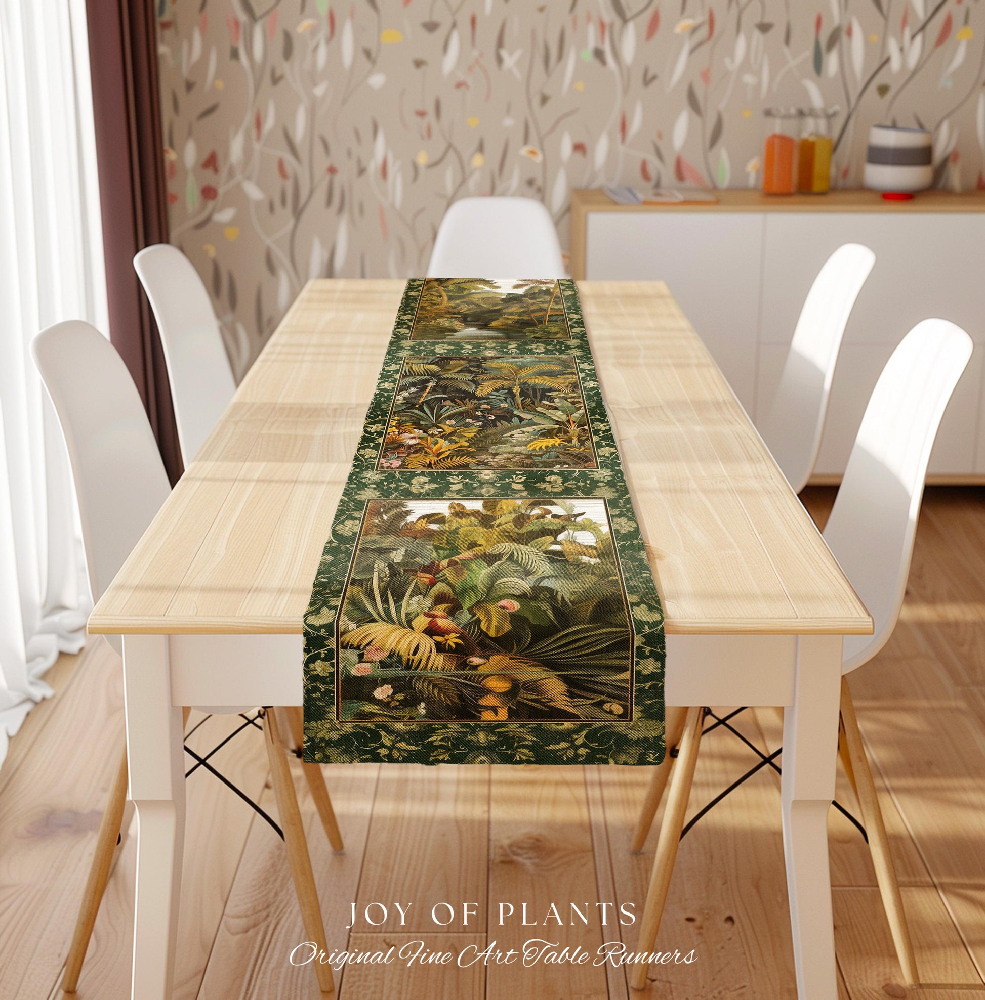 Maximalist Botanical Jungle Table Runner | Exotic Leaf Tropical Nature Theme Dining Room Decor Vintage Elegance Decorations Tropical Theme |