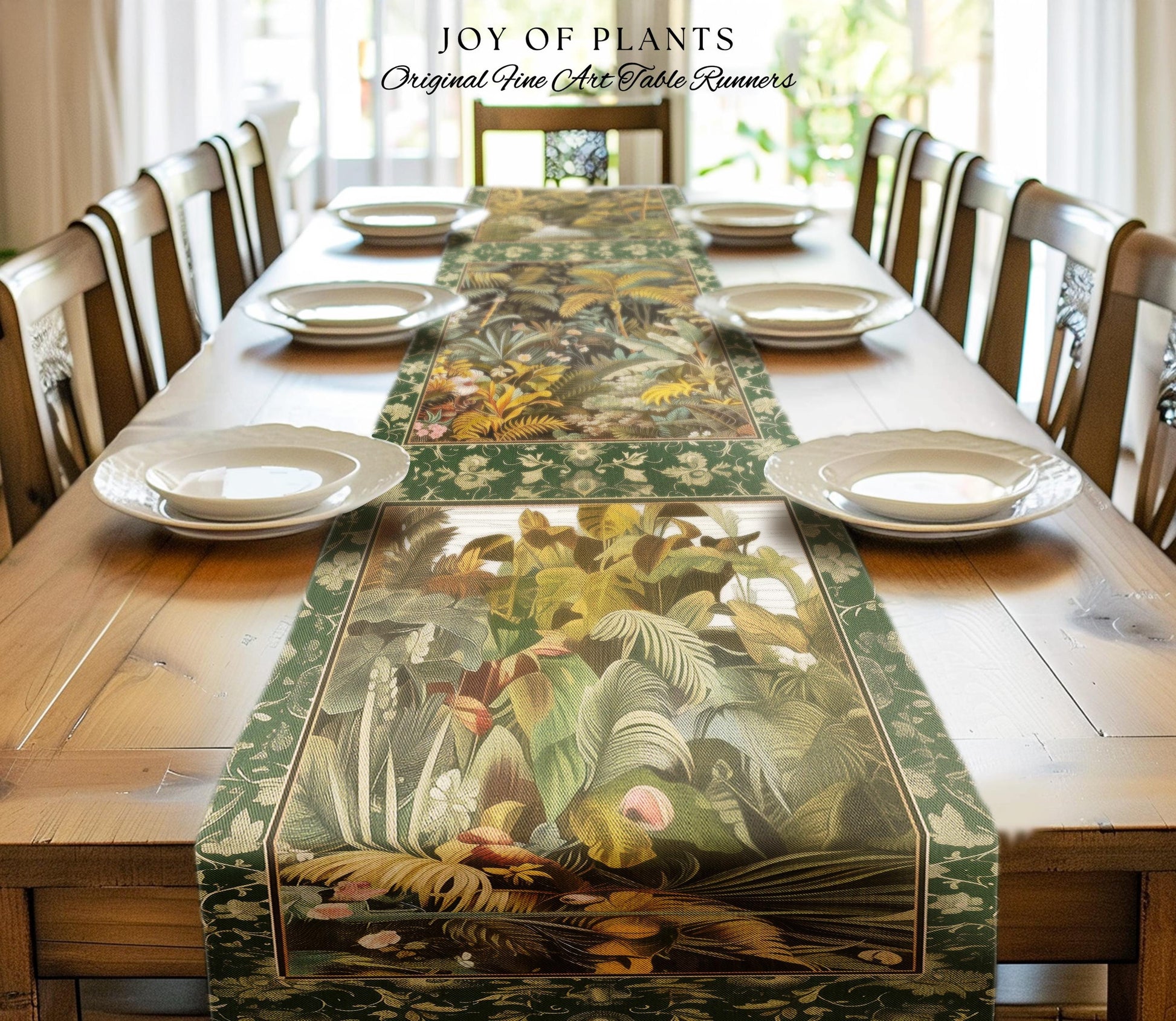 Maximalist Botanical Jungle Table Runner | Exotic Leaf Tropical Nature Theme Dining Room Decor Vintage Elegance Decorations Tropical Theme |