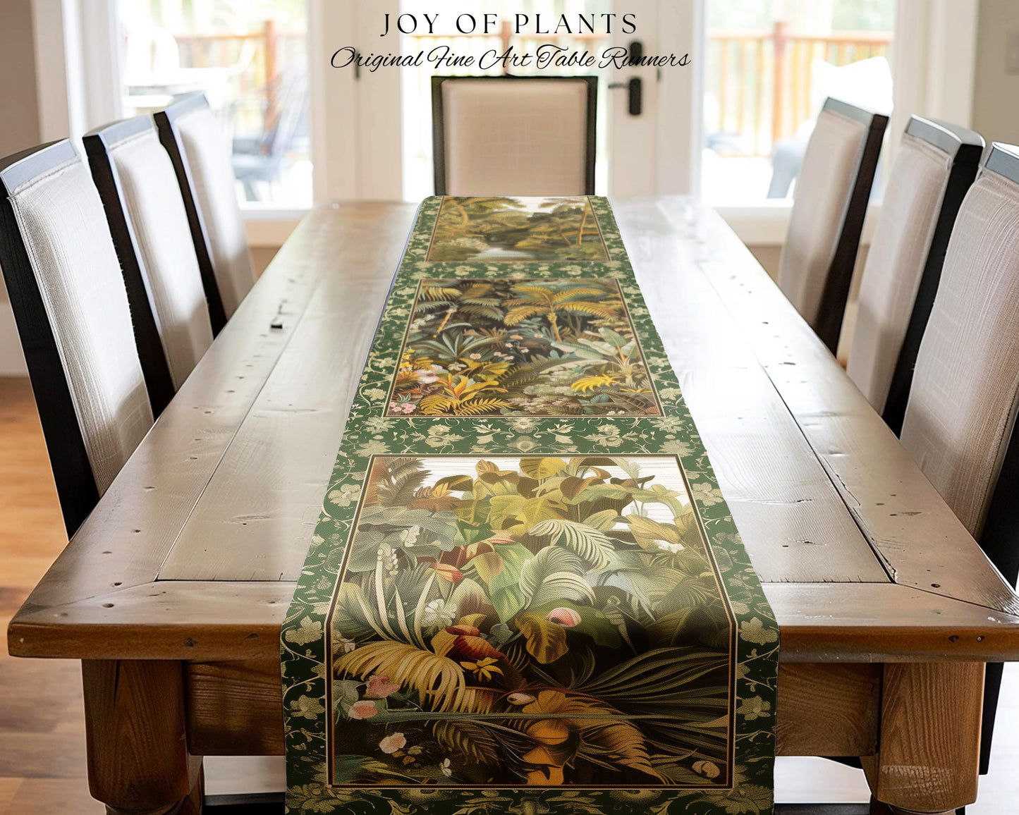 Maximalist Botanical Jungle Table Runner | Exotic Leaf Tropical Nature Theme Dining Room Decor Vintage Elegance Decorations Tropical Theme |