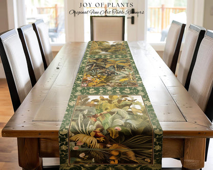 Maximalist Botanical Jungle Table Runner | Exotic Leaf Tropical Nature Theme Dining Room Decor Vintage Elegance Decorations Tropical Theme |