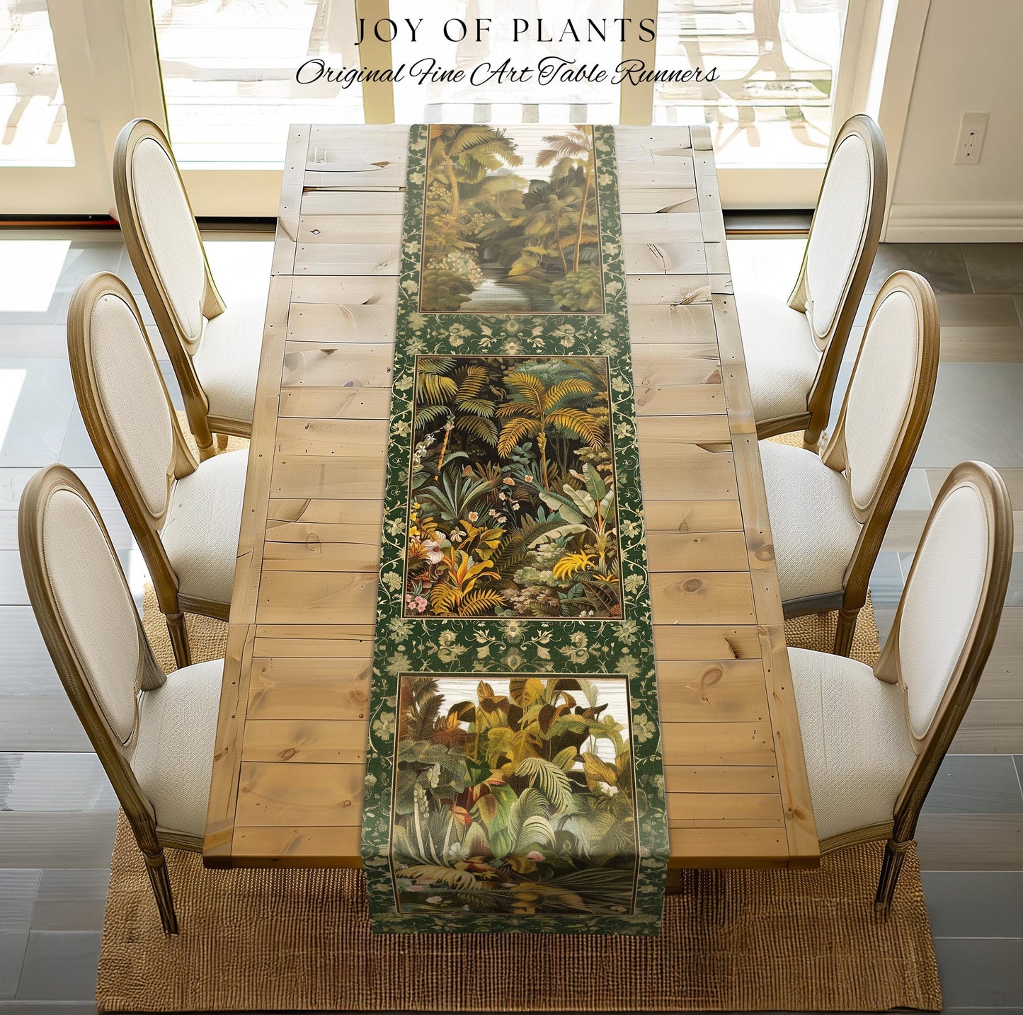 Maximalist Botanical Jungle Table Runner | Exotic Leaf Tropical Nature Theme Dining Room Decor Vintage Elegance Decorations Tropical Theme |
