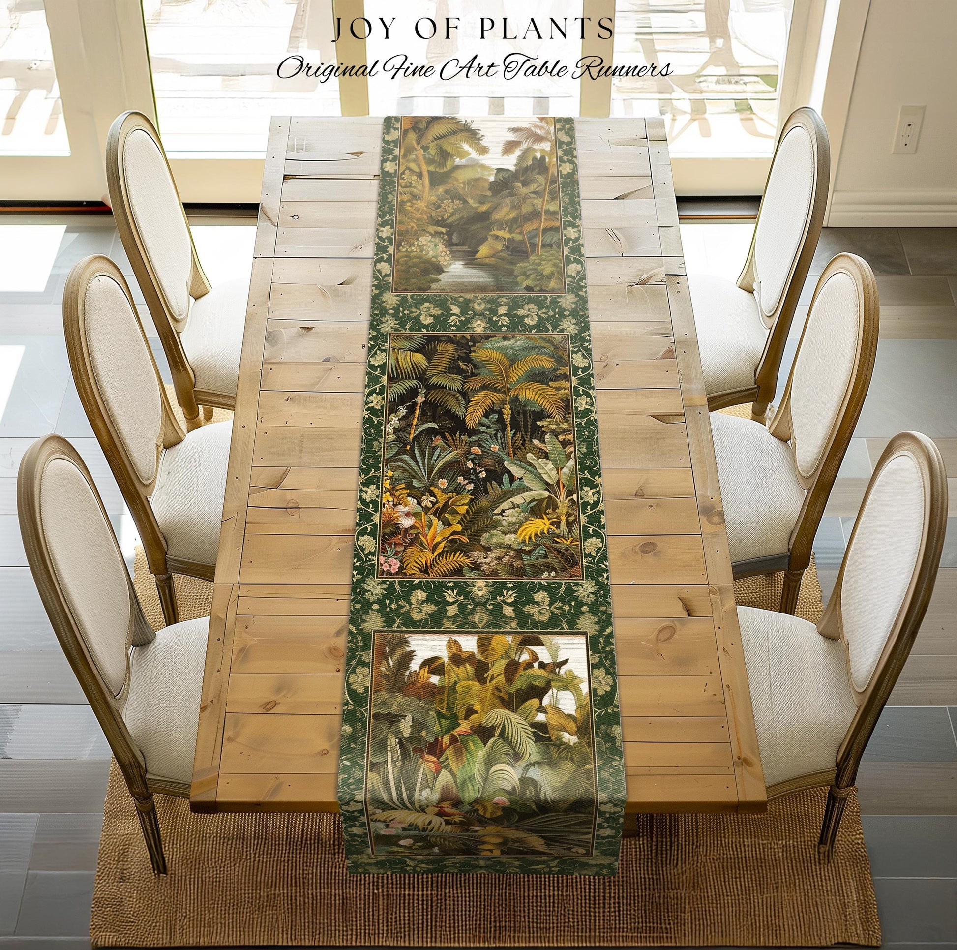 Maximalist Botanical Jungle Table Runner | Exotic Leaf Tropical Nature Theme Dining Room Decor Vintage Elegance Decorations Tropical Theme |