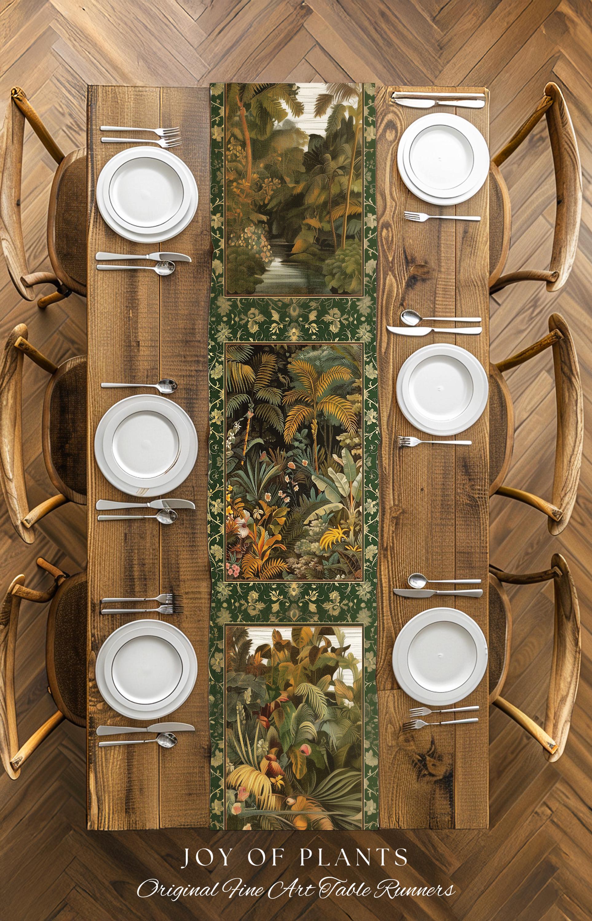 Maximalist Botanical Jungle Table Runner | Exotic Leaf Tropical Nature Theme Dining Room Decor Vintage Elegance Decorations Tropical Theme |