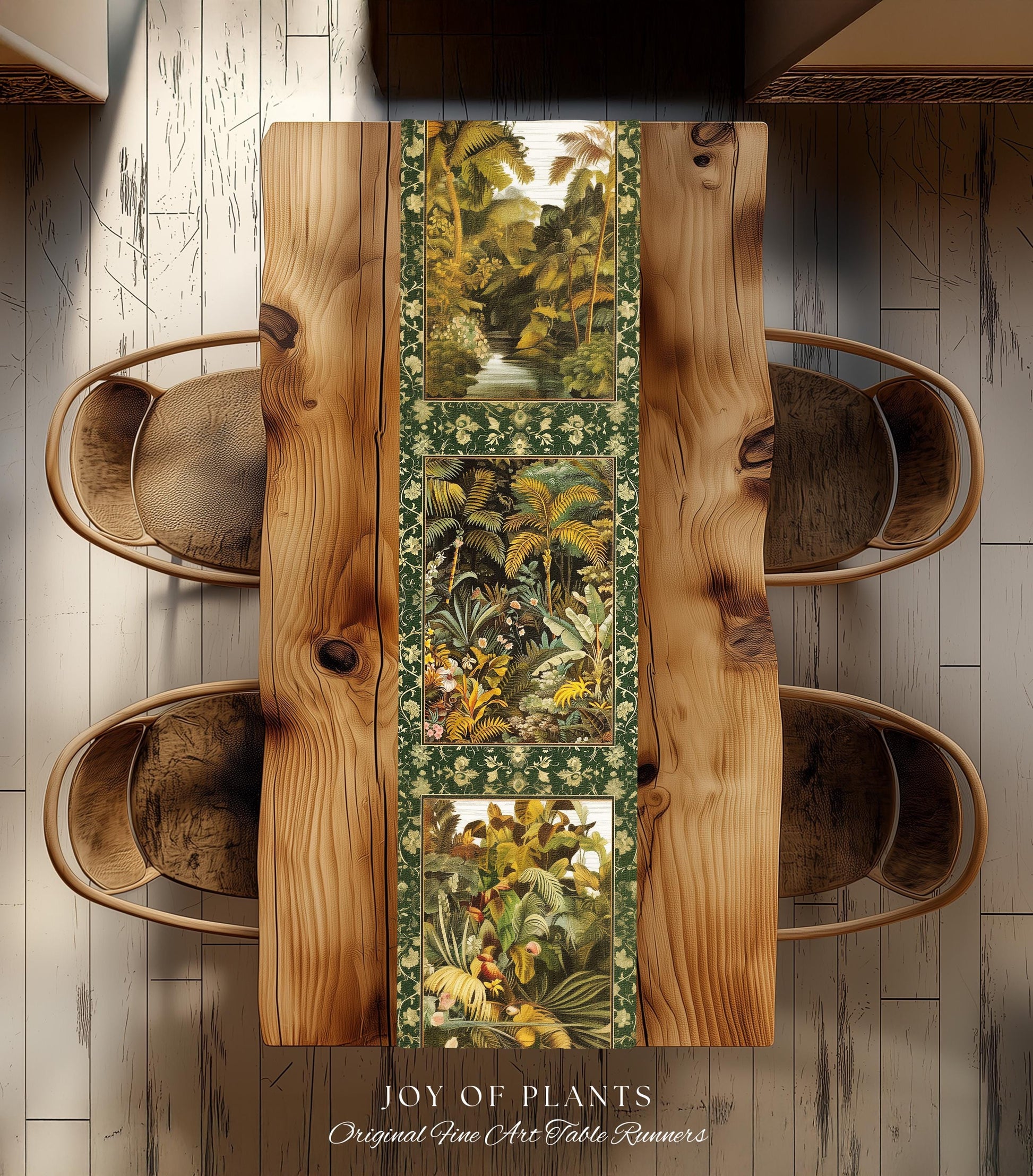 Maximalist Botanical Jungle Table Runner | Exotic Leaf Tropical Nature Theme Dining Room Decor Vintage Elegance Decorations Tropical Theme |