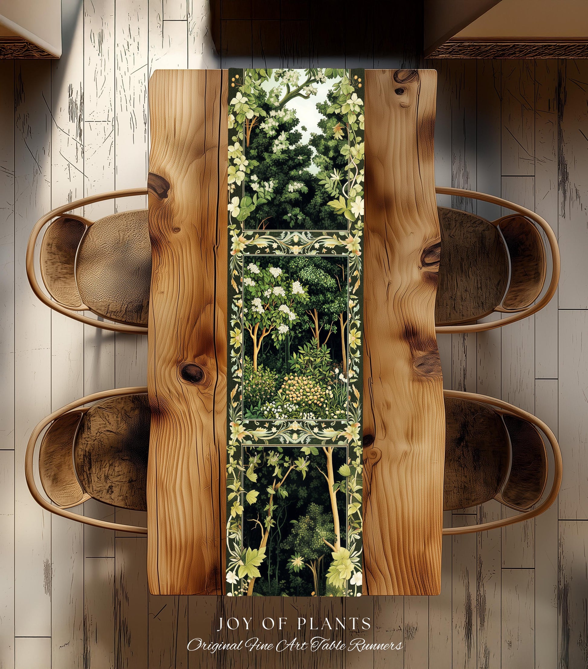 Emerald Green Medieval Tree Table Runner | Magical Woodland Cottagecore Aesthetic Nature Lover Dinning Room Olive Green Decor Boho Style |