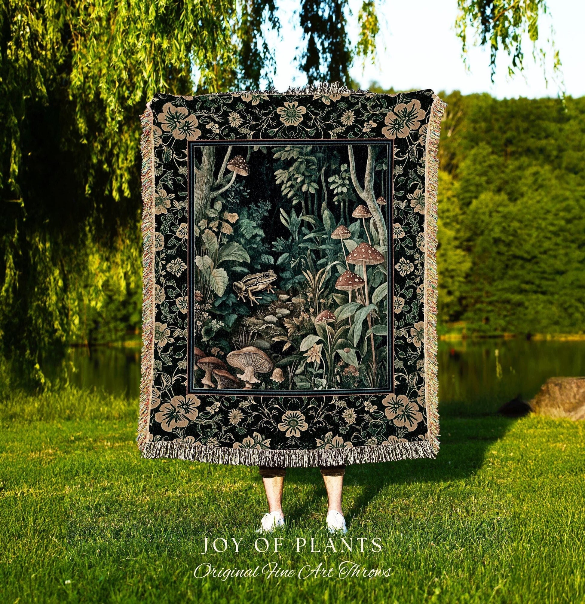 Magical Mushroom Folklore Forest Blanket | Cute Woodland Woven Tapestry for Bedroom Goblincore Forest Woodland Whimsy Toadstool Aesthetic |