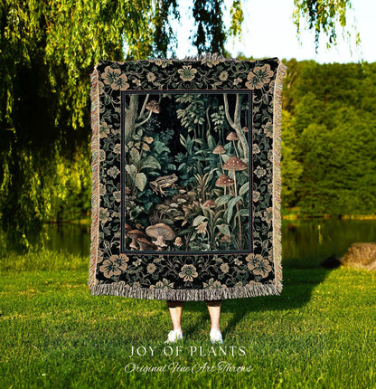 Magical Mushroom Folklore Forest Blanket | Cute Woodland Woven Tapestry for Bedroom Goblincore Forest Woodland Whimsy Toadstool Aesthetic |