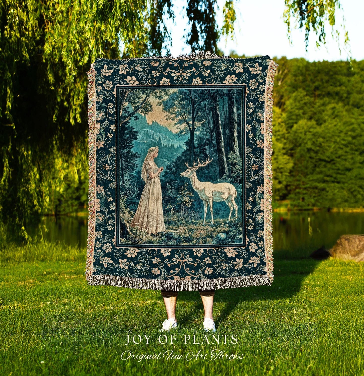 Mountain Goddess Ethereal Woven Tapestry | Woodland Folklore Nature Inspired Elegant Nature Throw Blanket Fantasy Cottagecore Medieval Style