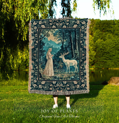 Mountain Goddess Ethereal Woven Tapestry | Woodland Folklore Nature Inspired Elegant Nature Throw Blanket Fantasy Cottagecore Medieval Style