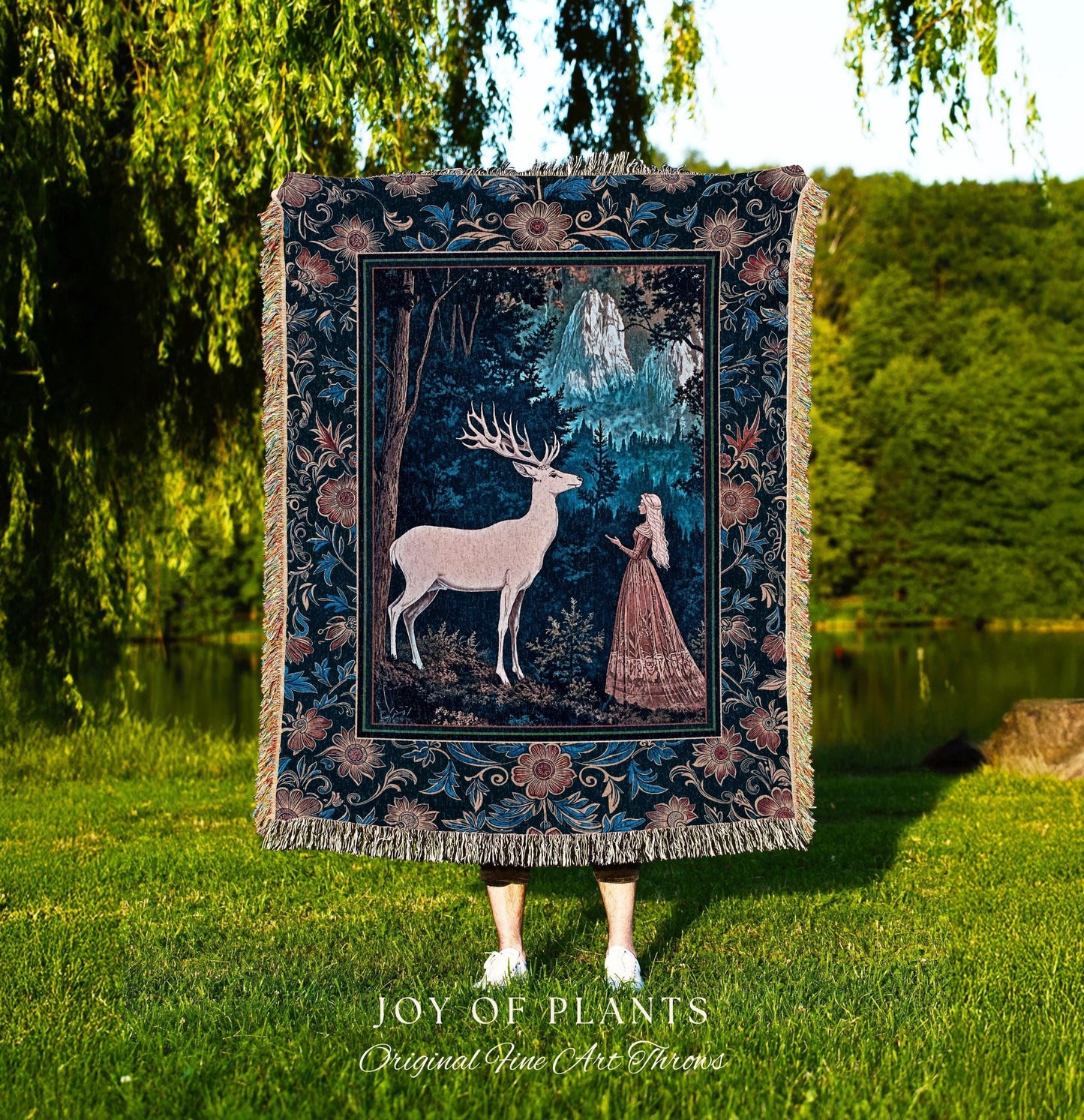 Ancient Forest Spirits Woodland Tapestry | Maximalist Victorian Gothic Woven Wall Art Whimsical Nature Throw Blanket Rich Colors Ornate Boho