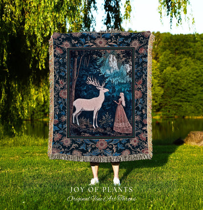 Ancient Forest Spirits Woodland Tapestry | Maximalist Victorian Gothic Woven Wall Art Whimsical Nature Throw Blanket Rich Colors Ornate Boho