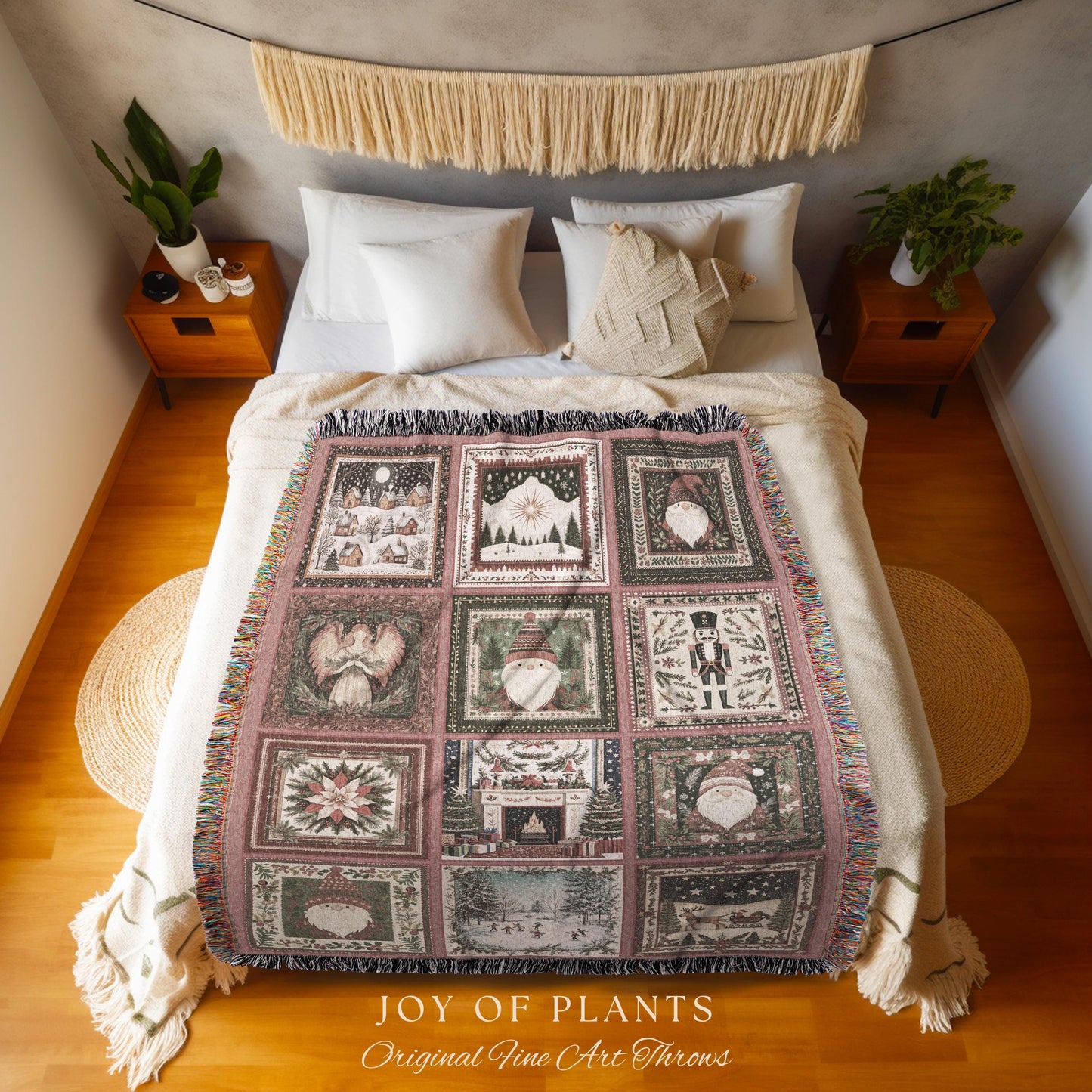 Classic Christmas Patchwork Blanket | Nostalgic Holiday Charm Winter Wonderland Nutcracker Winter Cozy Throw Traditional Xmas Home Decor |