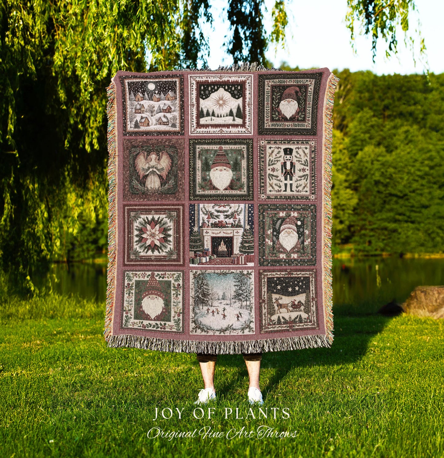 Classic Christmas Patchwork Blanket | Nostalgic Holiday Charm Winter Wonderland Nutcracker Winter Cozy Throw Traditional Xmas Home Decor |