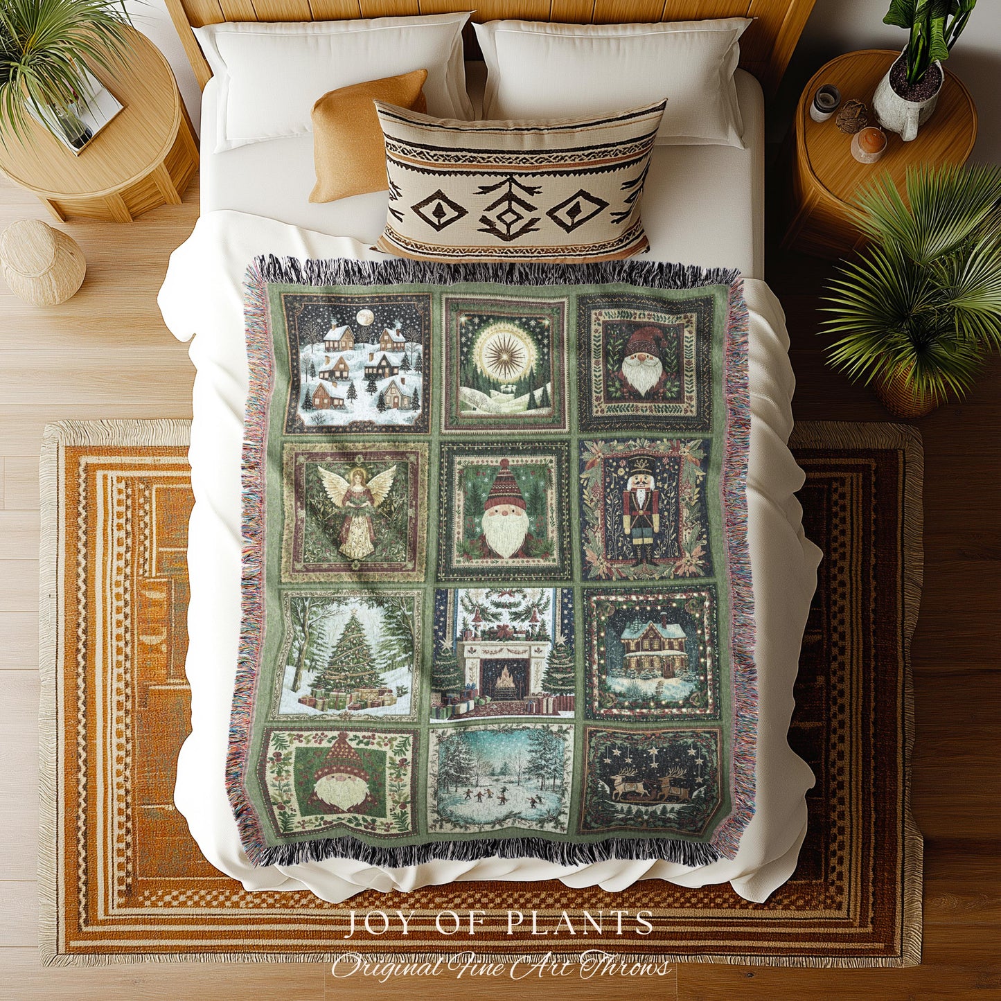 Sage Green Boho Xmas Throw | Woven Winter Wonderland Scandi Christmas Retro Christmas Tree Blanket Merry & Bright Whimsical Yuletide Gift |