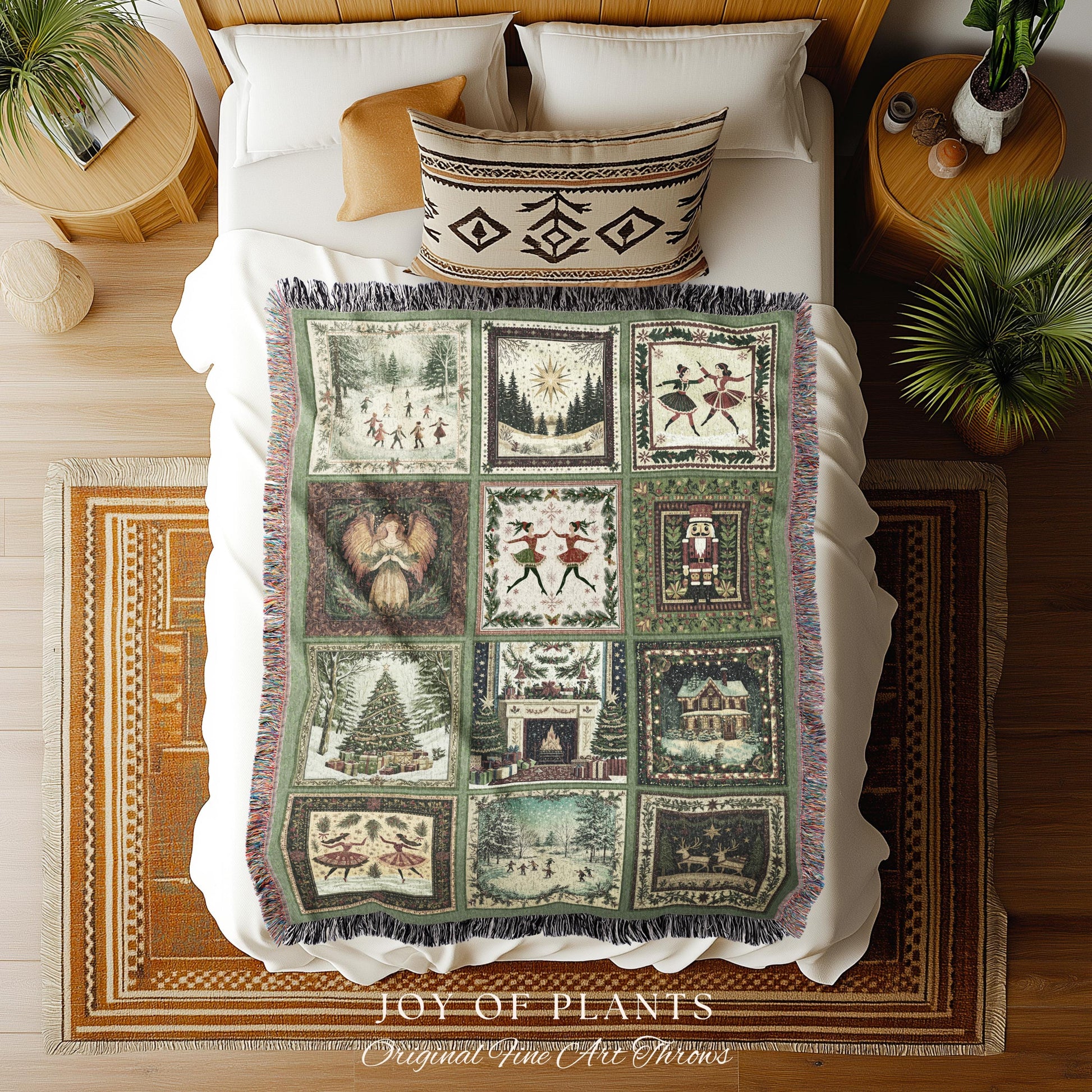 Scandinavian Christmas Cozy Throw | Retro Xmas Boho Holiday Blanket Winter Wonderland Nostalgia Whimsical Woven Accent Festive Gift Cute |