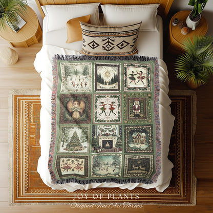 Scandinavian Christmas Cozy Throw | Retro Xmas Boho Holiday Blanket Winter Wonderland Nostalgia Whimsical Woven Accent Festive Gift Cute |