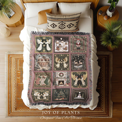 Cozy Nostalgic Holiday Blanket | Retro Scandinavian Nutcracker Christmas Throw Whimsical Festive Aesthetic Pastel Yuletide Home Decor Cute |