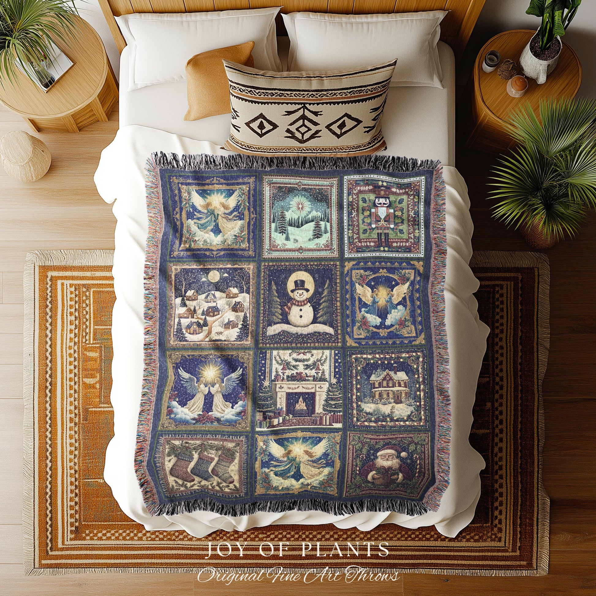 Yuletide Magic Boho Christmas Blanket | Cozy Nostalgic Holiday Woven Throw Whimsical Winter Wonderland Cottagecore Home Decor Scandi Xmas |