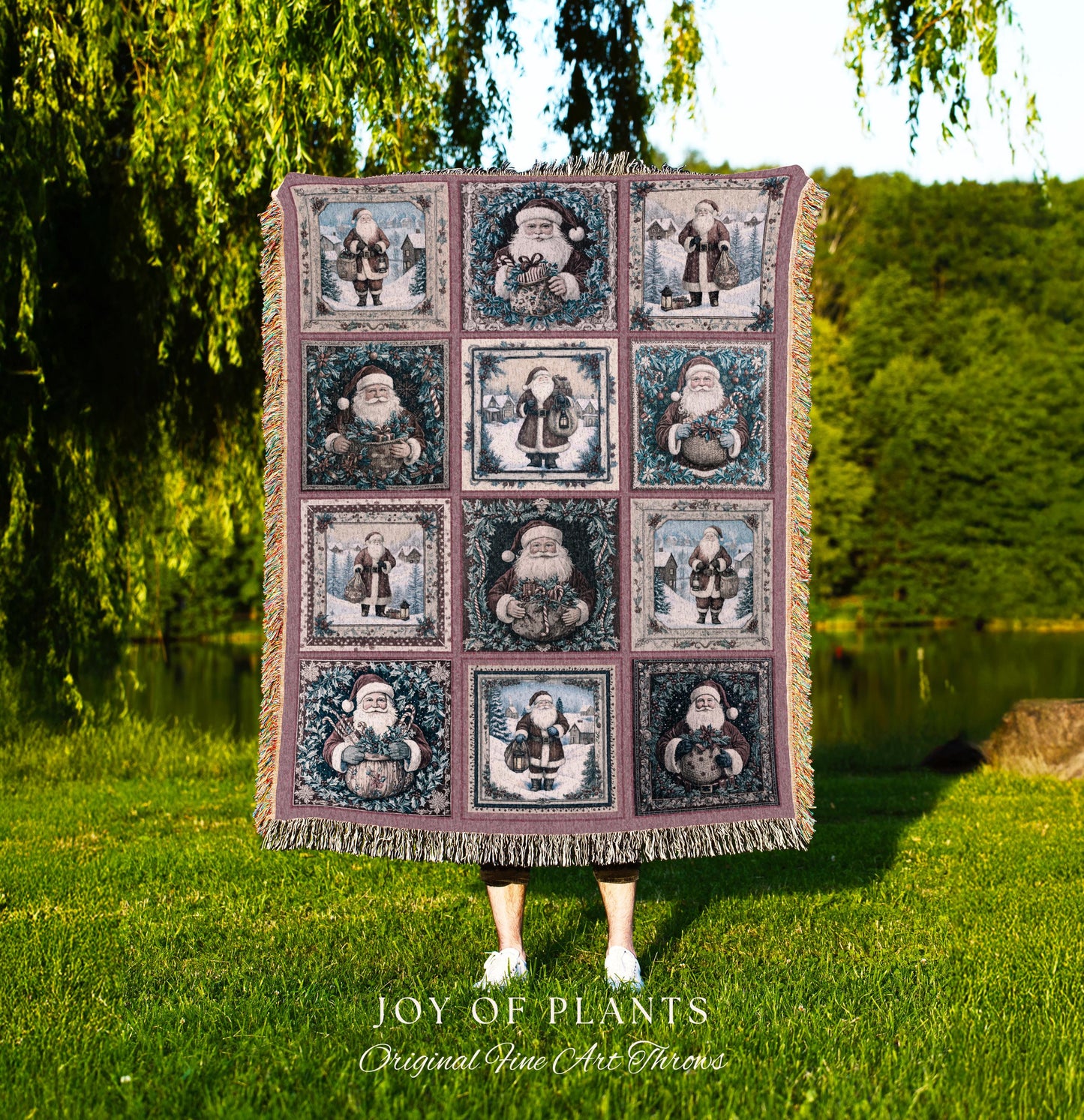 Santa Claus Rustic Pastel Throw Blanket | Boho Holiday Cozy Hygge Home Decor Saint Nick Xmas Trendy Tapestry Festive Elegance Danish Pastel