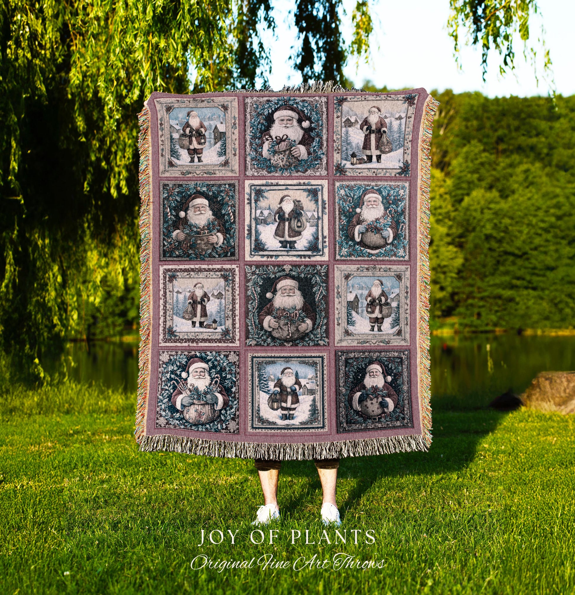 Santa Claus Rustic Pastel Throw Blanket | Boho Holiday Cozy Hygge Home Decor Saint Nick Xmas Trendy Tapestry Festive Elegance Danish Pastel