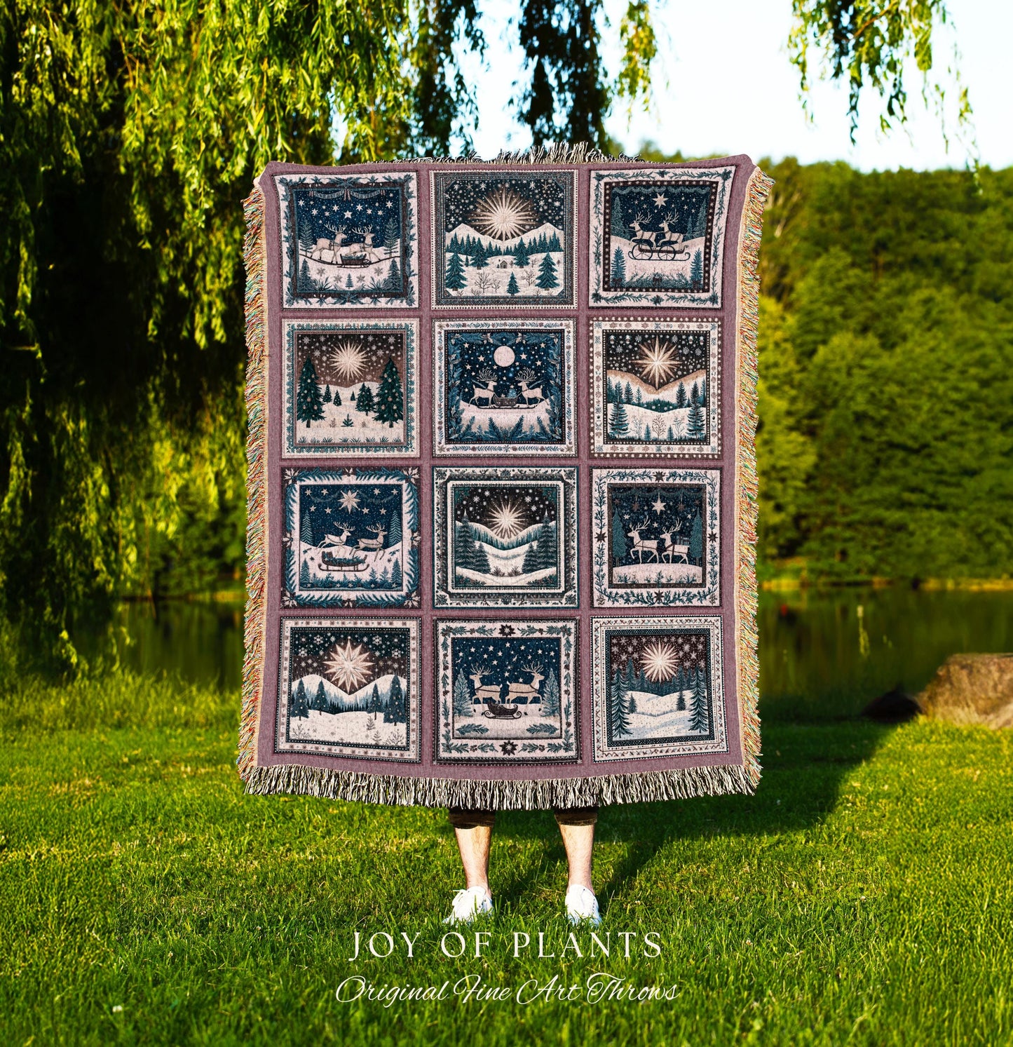 Elegant North Star Woven Blanket | Cottagecore Reindeer Holiday Home Decor Pastel Aesthetic Festive Throw Danish Winter Folklore Tapestry |