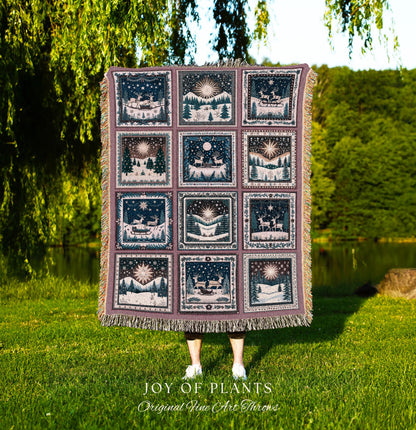 Elegant North Star Woven Blanket | Cottagecore Reindeer Holiday Home Decor Pastel Aesthetic Festive Throw Danish Winter Folklore Tapestry |