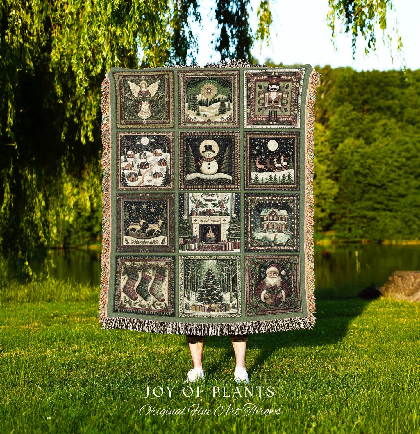 Hygge Christmas Decor Throw Blanket | Cozy Holiday Folk Art Scandinavian Festive Nostalgic Whimsical Cottagecore Woven Tapestry Scandi Xmas