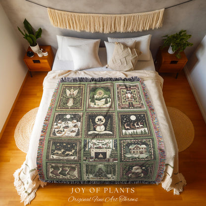 Hygge Christmas Decor Throw Blanket | Cozy Holiday Folk Art Scandinavian Festive Nostalgic Whimsical Cottagecore Woven Tapestry Scandi Xmas