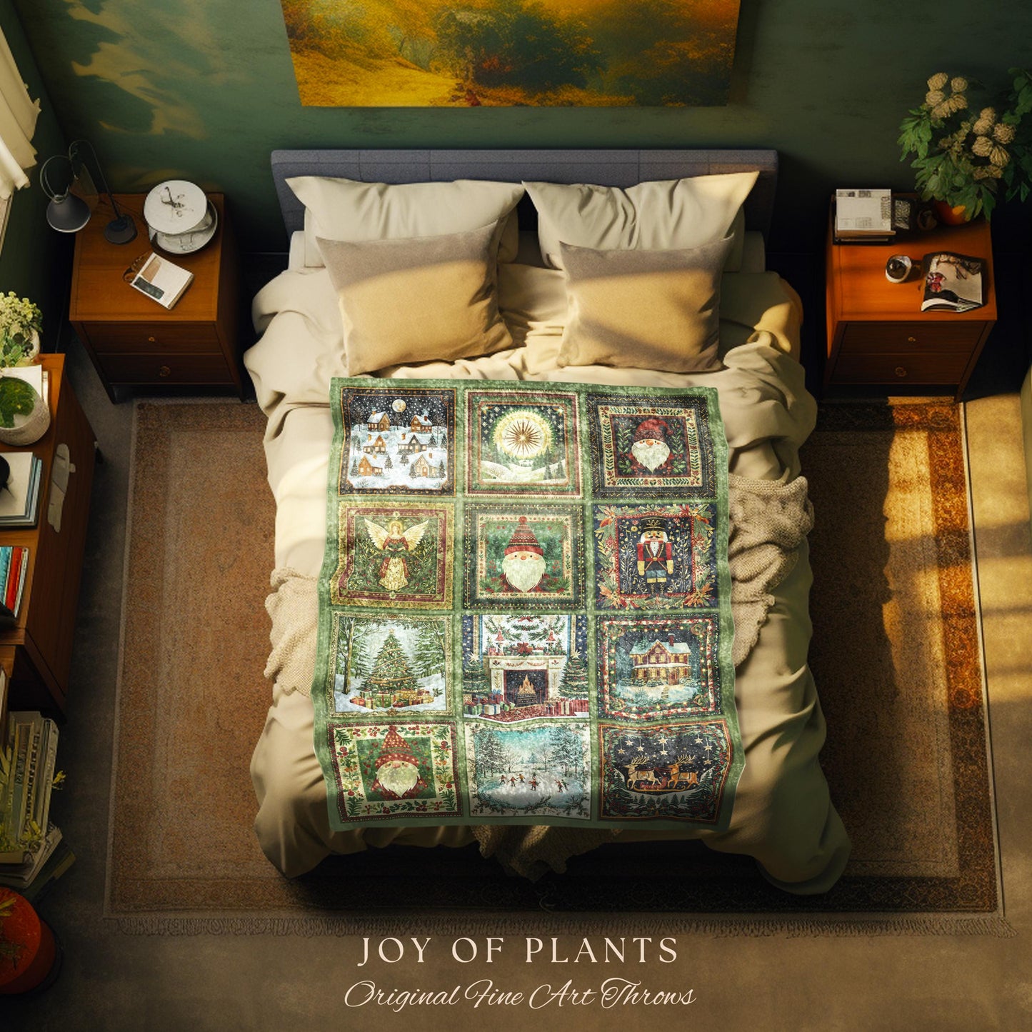 Sage Green Boho Xmas Throw | Woven Winter Wonderland Scandi Christmas Retro Christmas Tree Blanket Merry & Bright Whimsical Yuletide Gift |